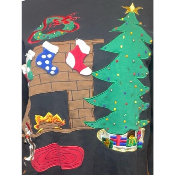 Vintage Bechamel Embroidered 3D Ugly Christmas Sweater Shirt Cat by Fire Size S - Picture 4 of 12